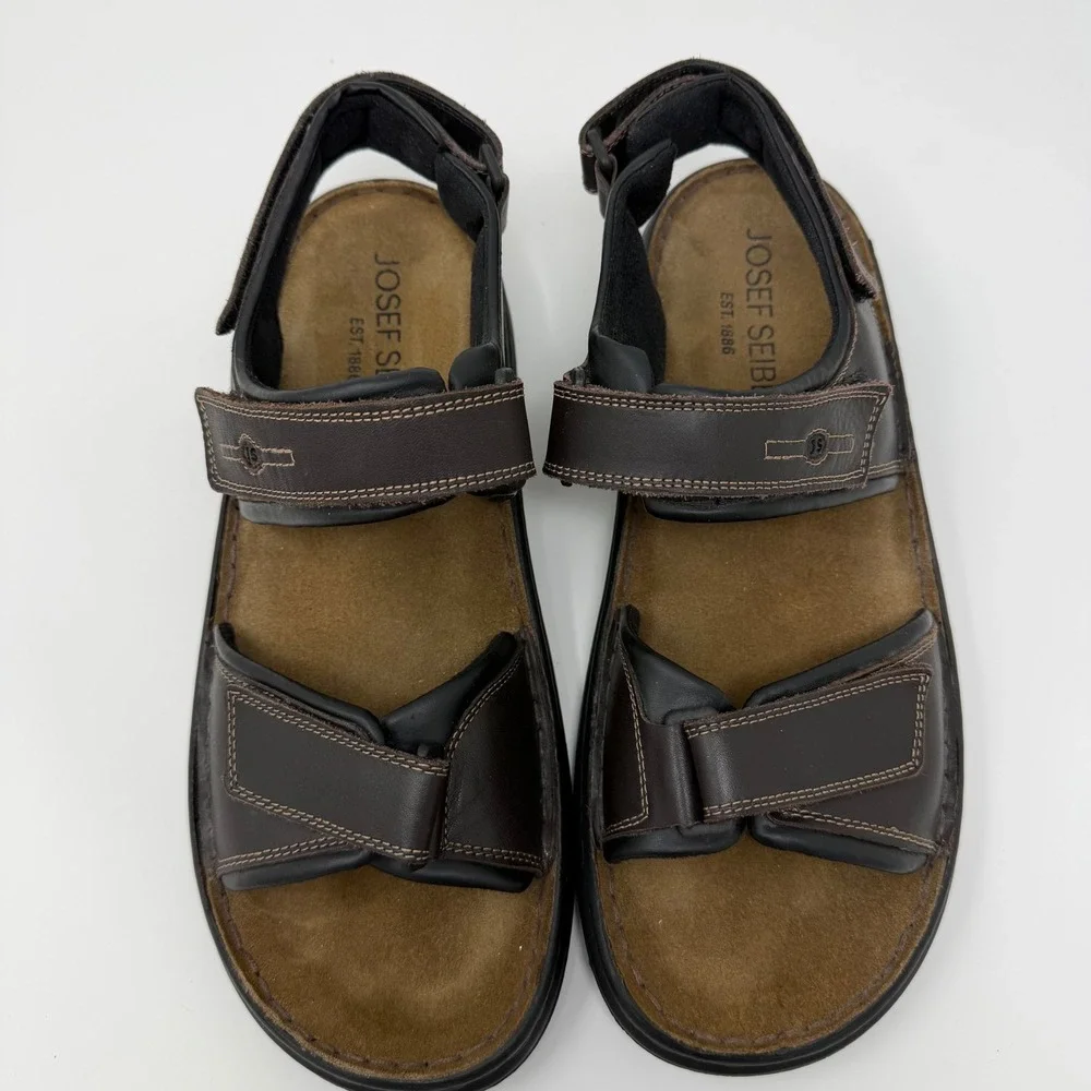 Josef Seibel Mens 44 US Brown Leather Adjustable Strap Sport Sandals Gorpcore